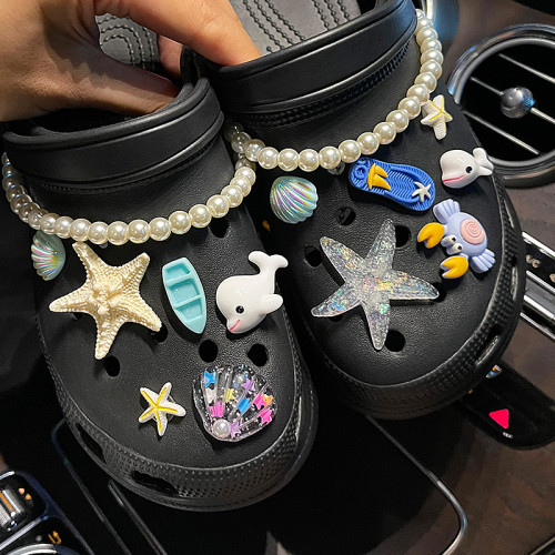 New Ocean Starfish Croc Charms Designer DIY Animal Pearl Chain Shoes Decaration Accessories for JIBS Clogs Kids Boys Girls Gifts