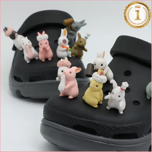 12 Cute Girly Rabbit Croc Charms Designer DIY Colorful Shoes Decaration for Croc JIBS Clogs Hello Kids Women Girls Gifts