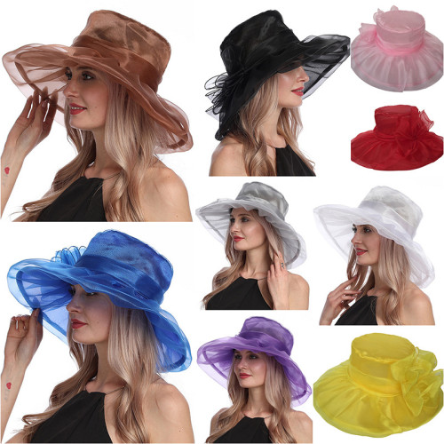 Mesh women's hats summer new Organza large-brimmed sun hats foldable anti-ultraviolet beach hats