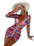 new transparent mesh three-piece digital printing beach sunscreen bikini swimsuit