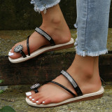 large size women's shoes beach sandals wear summer new rhinestone set-toe flat slippers sli