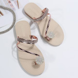 large size women's shoes beach sandals wear summer new rhinestone set-toe flat slippers sli