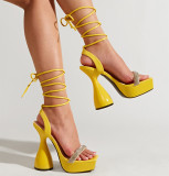 women drill square head bandage wine glass with 14CM fashion high-heeled sandals high heel
