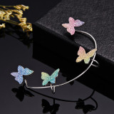 INS Fashion Shiny Colorful Glitter Butterfly Ear Cuff Earrings for Women Spring Summer Pink Blue Ear Clips Without Piercing