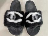 CC Customized Letter Black Mink Fur Slides Only 2 pair
