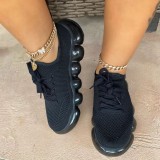autumn new round toe knitted elastic lace-up sneakers women's foreign trade large size woven shoes sneaker