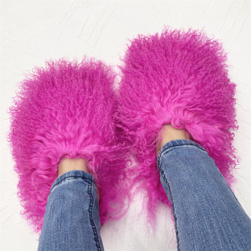 Mongolian fur slides slippers