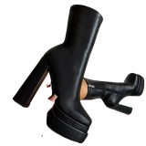 autumn and winter new round head thick high heel boots in women large size warm heels side zipper leather boots ankle boots