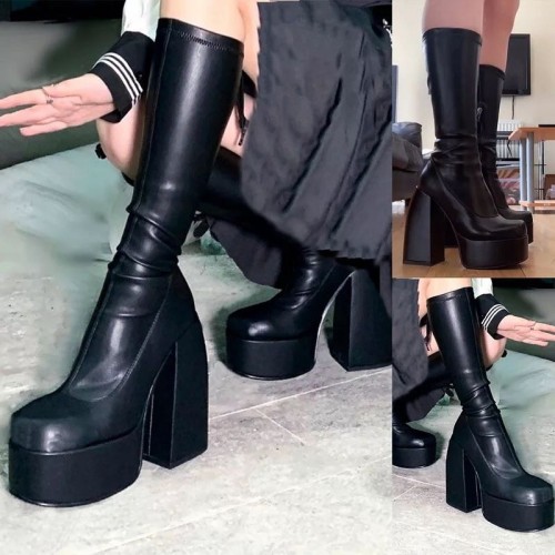 new spot round head thick heel large size high heel mid-tube Martin boots large size women's boots