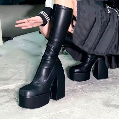 new spot round head thick heel large size high heel mid-tube Martin boots large size women's boots