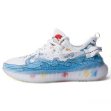 printed popcorn outsole flying woven breathable running shoes casual sports shoes