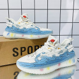 printed popcorn outsole flying woven breathable running shoes casual sports shoes