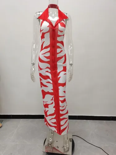 Sexy Backless Long Party Dress Tank Sleeveless Summer Sundress Fashion Printed Women Clothing Turn Down Collar Club Dresses 2022