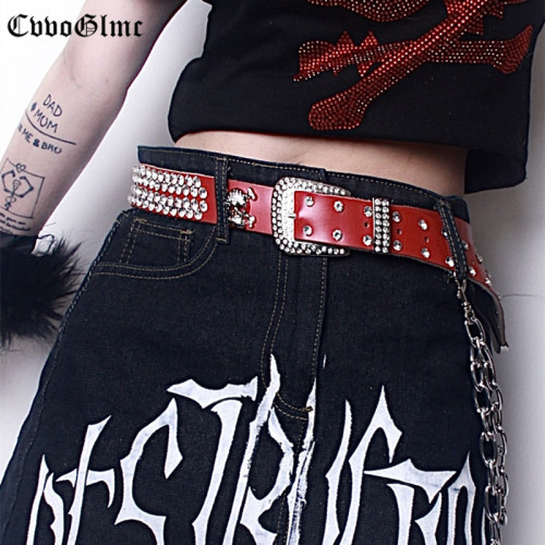 Punk Western Bling Bling Rhinestones Belt Y2K Rock Studded Belt for Women Men Fashion Cowgirl Cowboy with Diamond Ceinture Femme