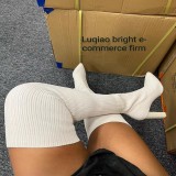 pointed toe thick heel knitted over-the-knee boots women's foreign trade large size elastic wool socks boots