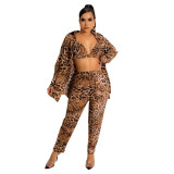 fashion women's long sleeve collared jacket lined with trousers three-piece set