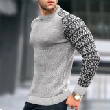high-quality  autumn and winter new waffle print men's pullover bottoming color-blocking sweater sport