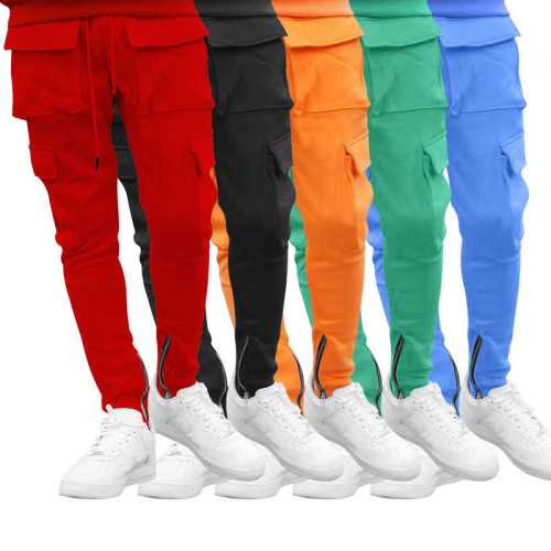 new spring and autumn men's casual trousers loose mid-waist solid color leggings popular multi-pocket