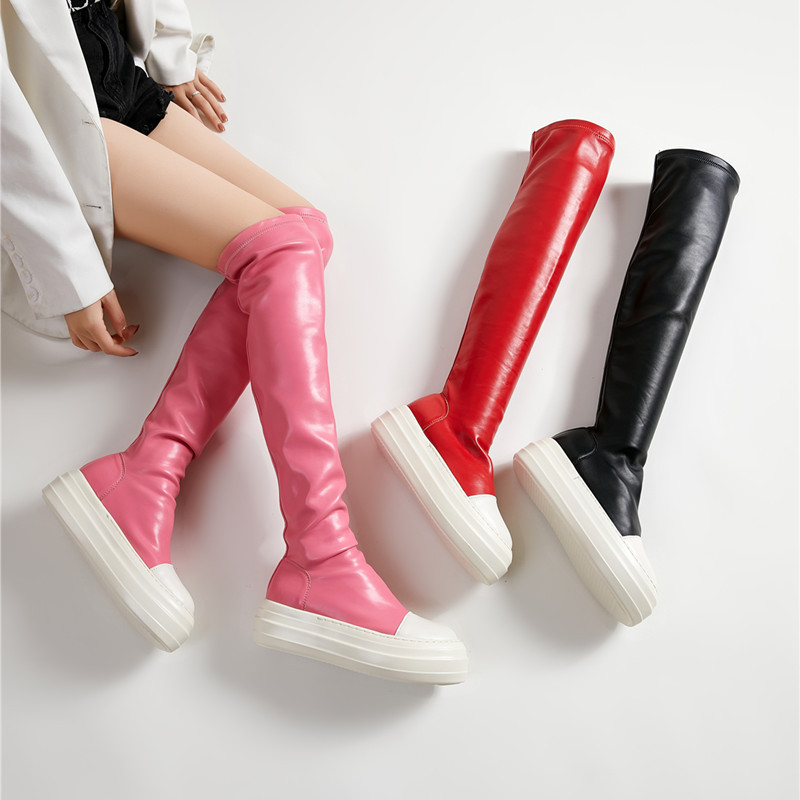 new simple elastic boots women's large size candy color over-the-knee boots