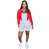 fashion women's autumn and winter new style elastic leather casual baseball jacket