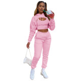 fashion women's fleece drawstring hoodie with cotton vest and jogging pants three-piece suit