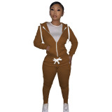 autumn and winter women's cotton sweater tight-fitting two-piece hooded suit