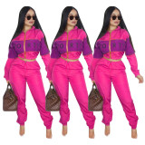 women's clothing letter printing two-color stitching windbreaker suit two pieces