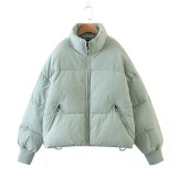 Padded women's winter new stand-up collar zipper pockets thickened warm padded jacket Bubble coats