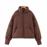 Padded women's winter new stand-up collar zipper pockets thickened warm padded jacket Bubble coats