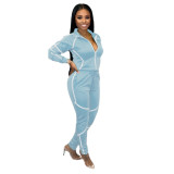 sexy women's long-sleeved trousers feature stitching solid color women's casual sports suit tracksuits