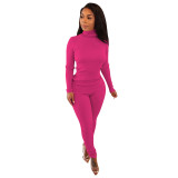 women's clothing new casual simple pit strip turtleneck two-piece set bodysuits