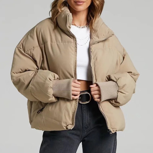 Padded women's winter new stand-up collar zipper pockets thickened warm padded jacket Bubble coats