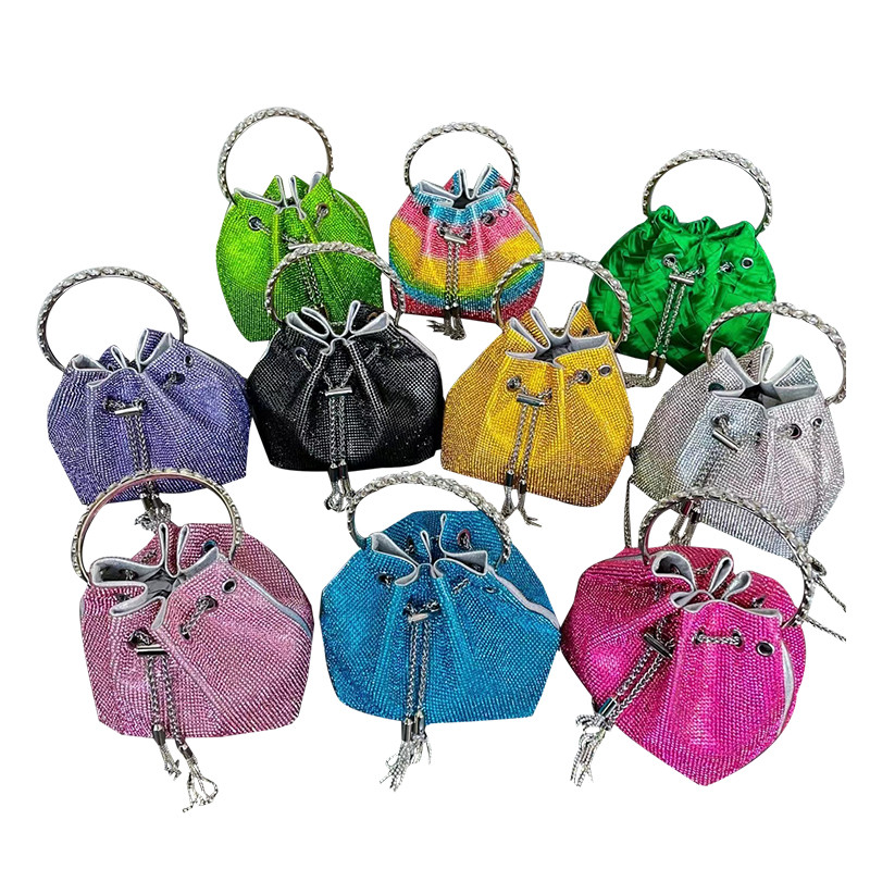 New multi colors fashion luxury sparkling  bling rhinestone ladies purse bucket party evening bags for women