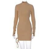 High Neck Slim Dress New Women's Drawstring Slim Pack Hip Skirt Trendy Dresses Wholesale