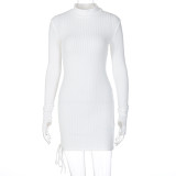 High Neck Slim Dress New Women's Drawstring Slim Pack Hip Skirt Trendy Dresses Wholesale