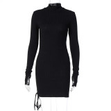 High Neck Slim Dress New Women's Drawstring Slim Pack Hip Skirt Trendy Dresses Wholesale
