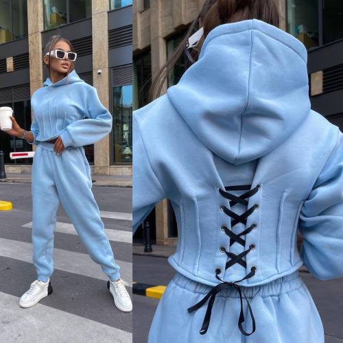 new sweater suits women's autumn and winter fashion waist hooded casual leggings two-piece set tracksuit sport suits