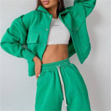 women's autumn and winter solid color women's jacket top casual trousers suit long-sleeved coat sweater two-piece