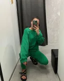 autumn and winter corduroy round neck long-sleeved sweater tops trousers two-piece casual sport suit tracksuits