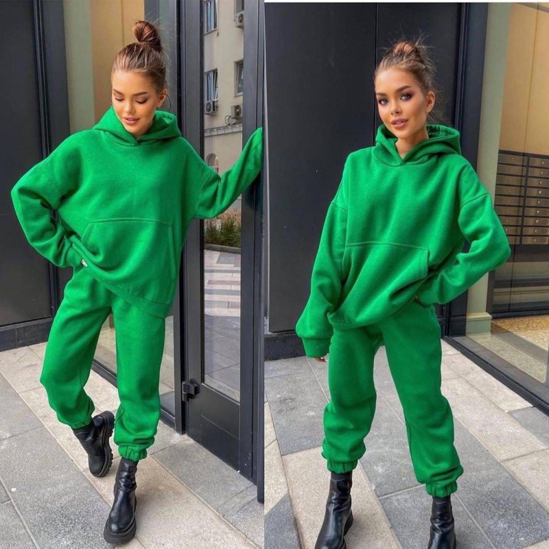 women's autumn and winter new loose casual hooded sweater suit two-piece set