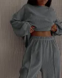 autumn and winter corduroy round neck long-sleeved sweater tops trousers two-piece casual sport suit tracksuits