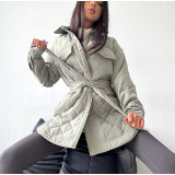 Long breasted lapels loose and warm rhombus cotton Jackets Coats autumn and winter all-match thickened cotton clothes