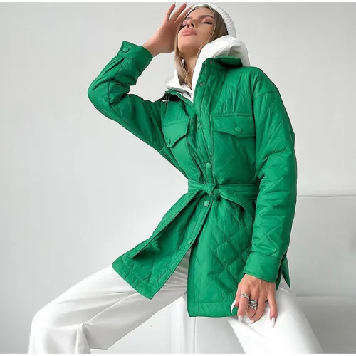 Long breasted lapels loose and warm rhombus cotton Jackets Coats autumn and winter all-match thickened cotton clothes