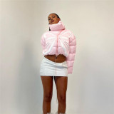 autumn and winter women's new fashion warm printing high-neck zipper drawstring short cotton coat bubble coats