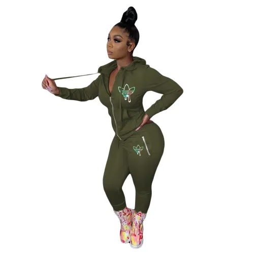 women's clothing autumn and winter printing character zipper suit two-piece set tracksuits