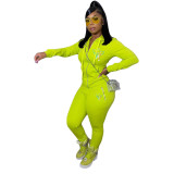 women's clothing autumn and winter printing character zipper suit two-piece set tracksuits