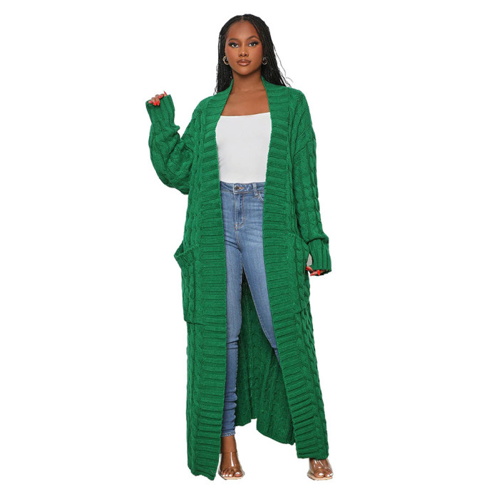 women's clothing autumn and winter new loose knitted cardigan lazy wind pocket long twist sweater coat