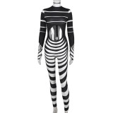 sexy women's clothing new print striped hollow trend jumpsuit bodysuits