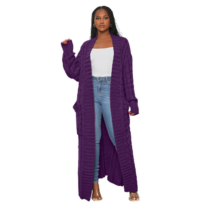 women's clothing autumn and winter new loose knitted cardigan lazy wind pocket long twist sweater coat