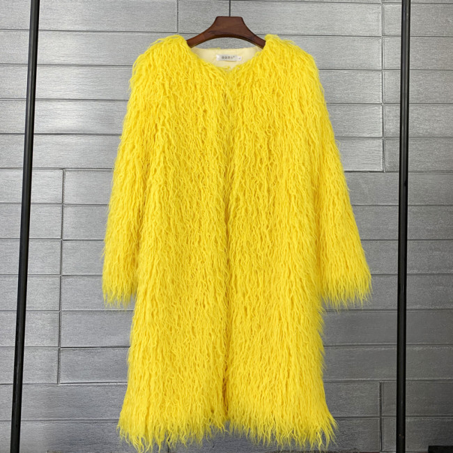 Lovely Fashion winter wool lamb long wool fur coat Coats